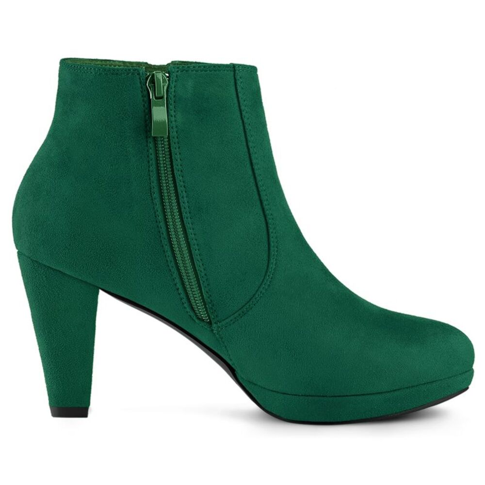Women's Side Zip Low Platform Chunky Heel Emerald Green Ankle Booties - Picture 6 of 6